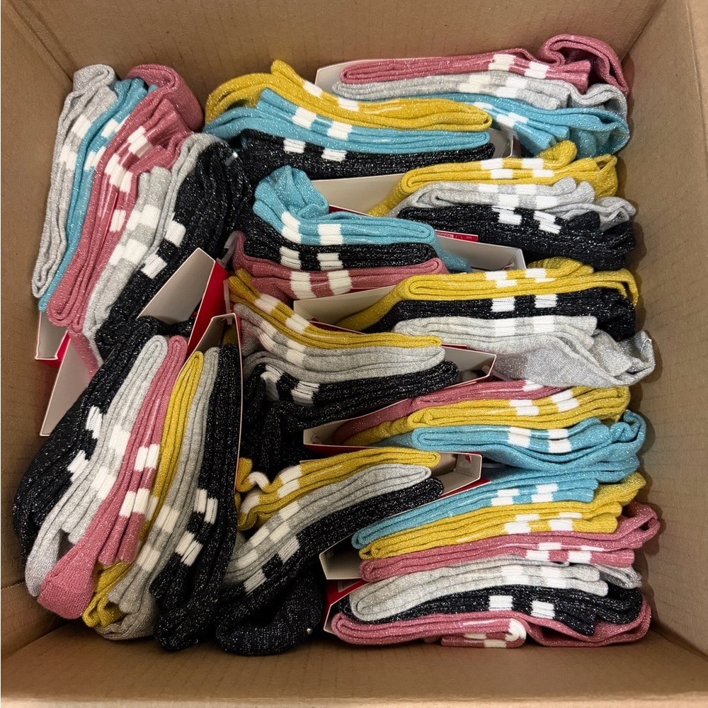 A case of 10 x 3 pairs of Assorted Striped Crew Socks Set - Multi Color 30 pairs